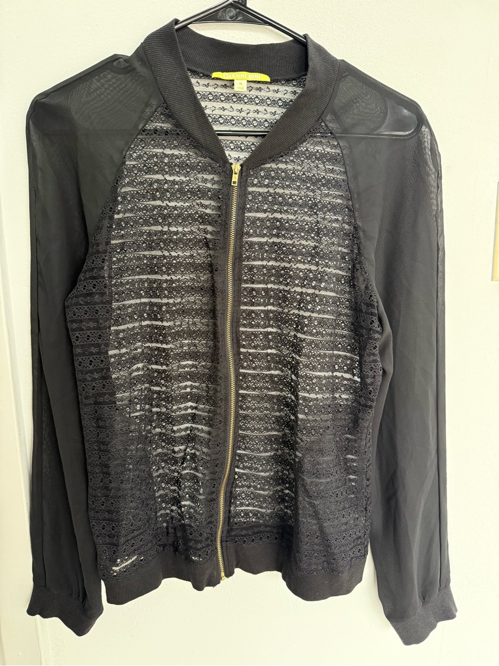 Gianni Bini Black Lace-Front Bomber Jacket